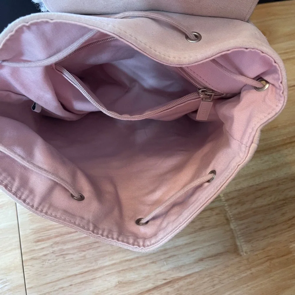 UGG Australia Pink Suede Shearling Fur Mini Backpack Drawstring Bag